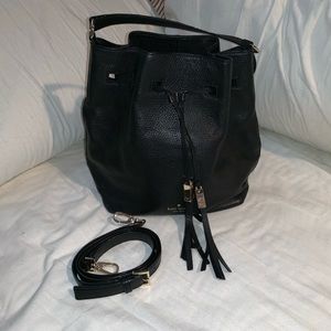 Kate Spade black leather bucket bag with strap